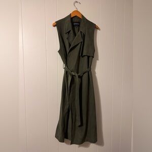 WhoWhatWear Olive Green Sleeveless Midi Faux SuedeVest